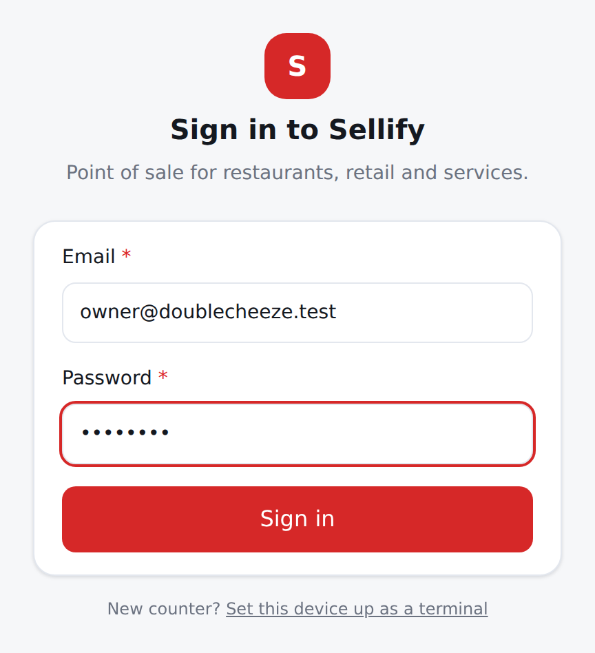 The sign-in screen. Email and password only — there is no company code.